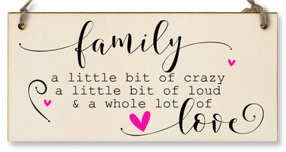 The Plum Penguin Handmade Wooden Hanging Wall Plaque Family A Little Bit Crazy Loud Love Decorative Sentimental Sign Gift Family