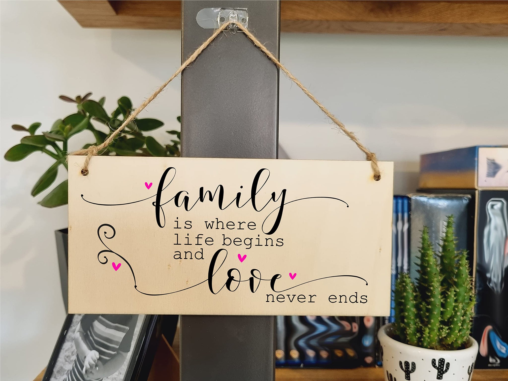 The Plum Penguin Handmade Wooden Hanging Wall Plaque Family Where Life Begins Love Never Ends Decorative Sentimental Sign Gift Family