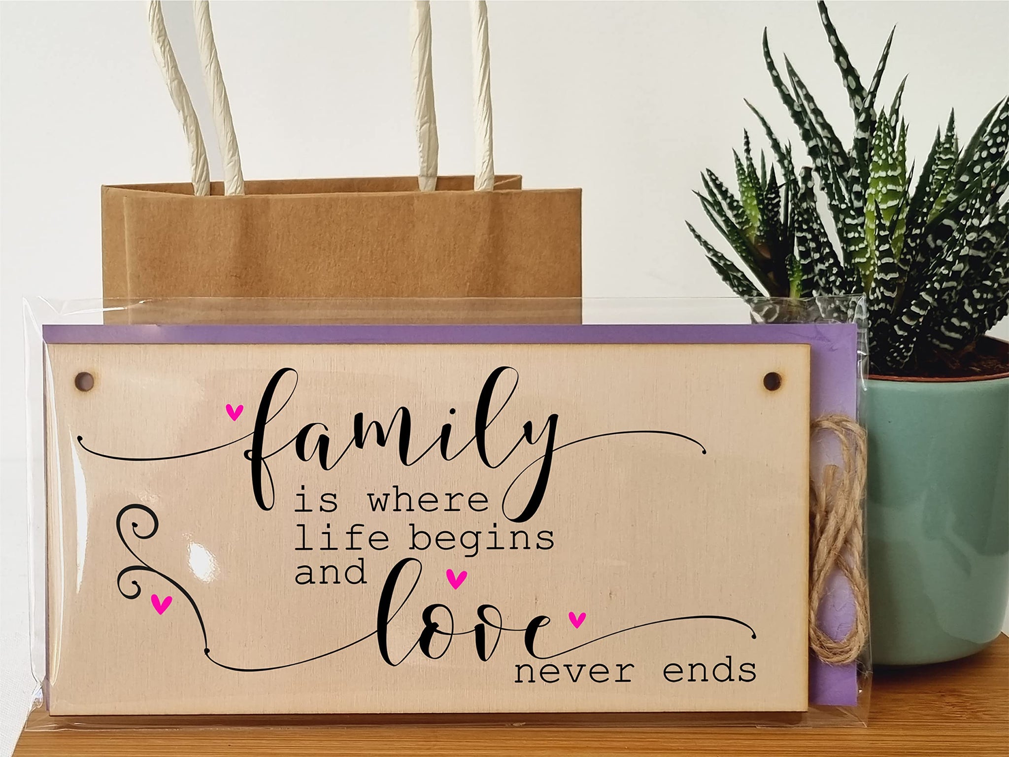 The Plum Penguin Handmade Wooden Hanging Wall Plaque Family Where Life Begins Love Never Ends Decorative Sentimental Sign Gift Family