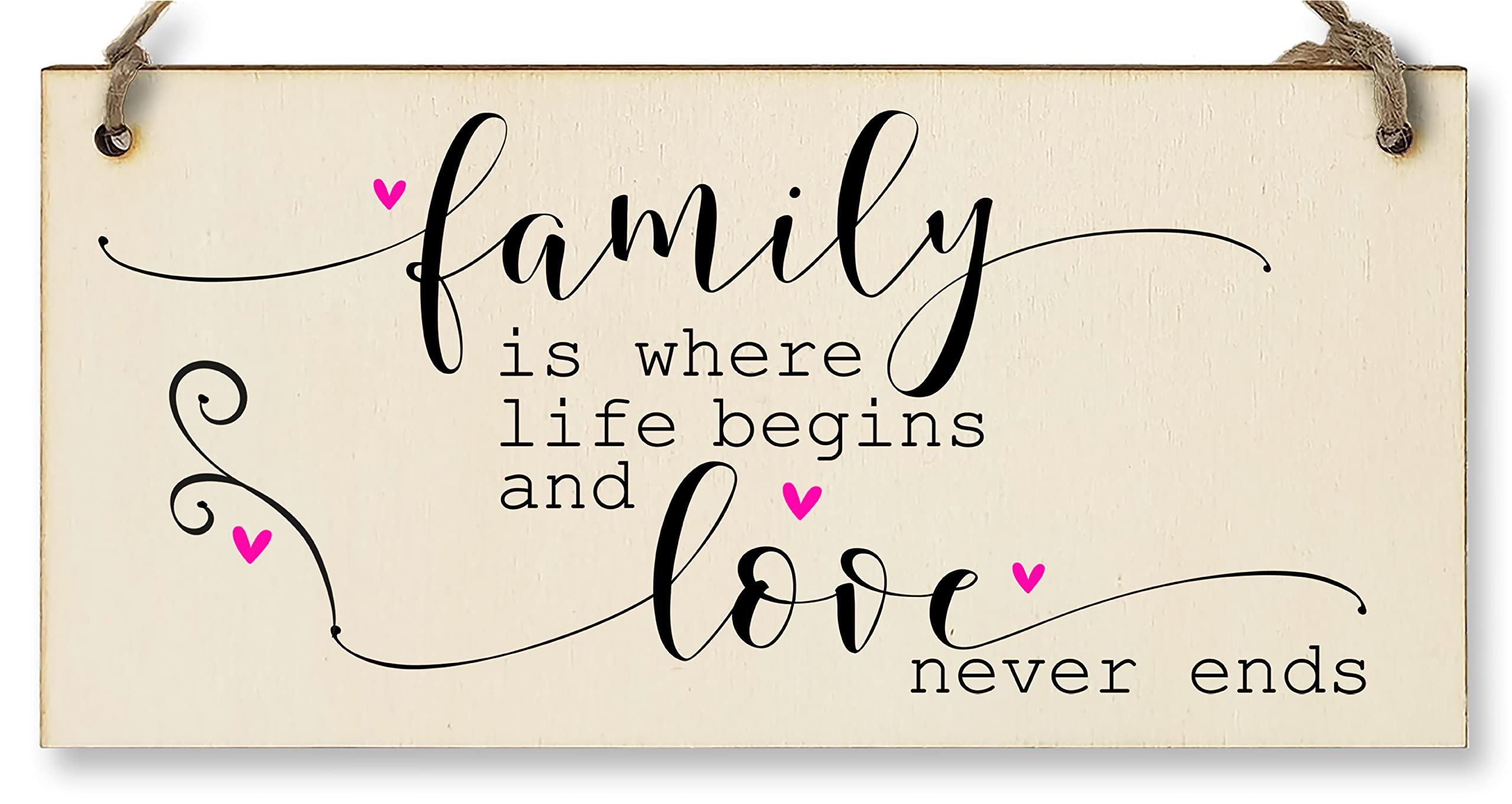 The Plum Penguin Handmade Wooden Hanging Wall Plaque Family Where Life Begins Love Never Ends Decorative Sentimental Sign Gift Family