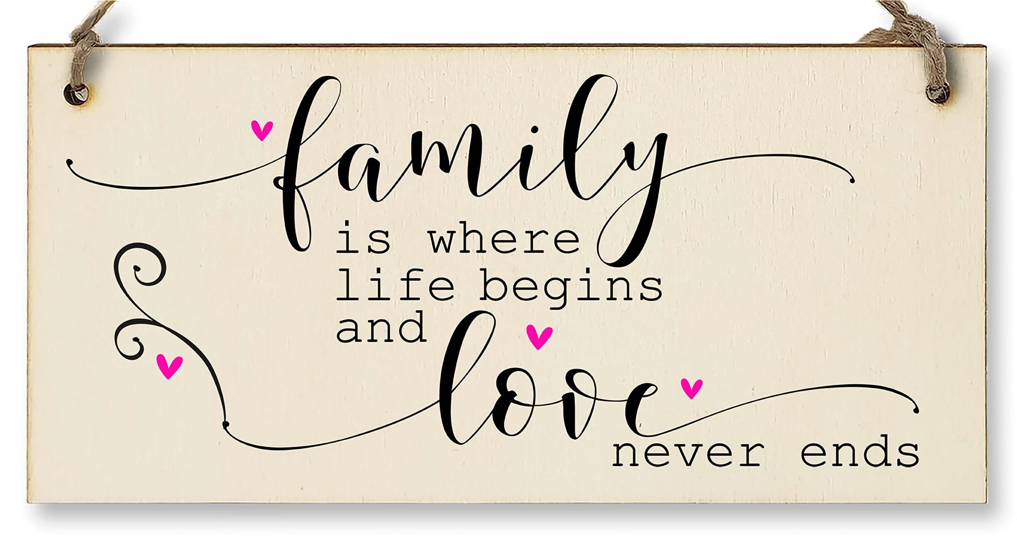 The Plum Penguin Handmade Wooden Hanging Wall Plaque Family Where Life Begins Love Never Ends Decorative Sentimental Sign Gift Family