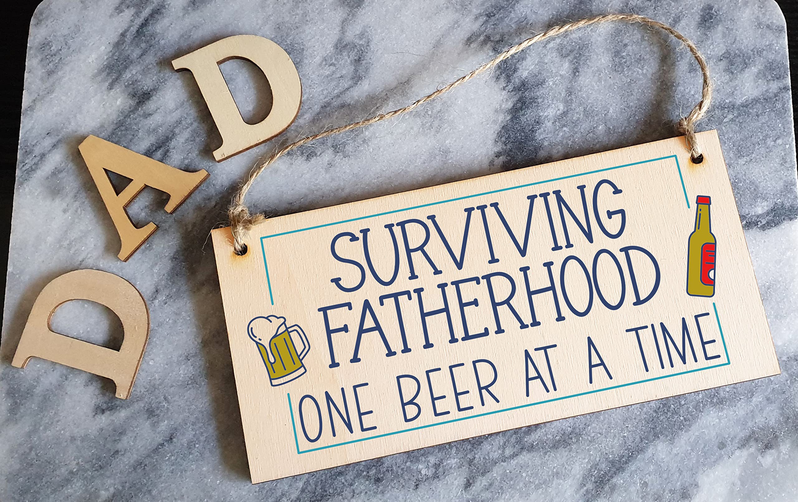 The Plum Penguin Handmade Wooden Hanging Wall Plaque Surviving Fatherhood One Beer at a Time Novelty Sign Man Cave