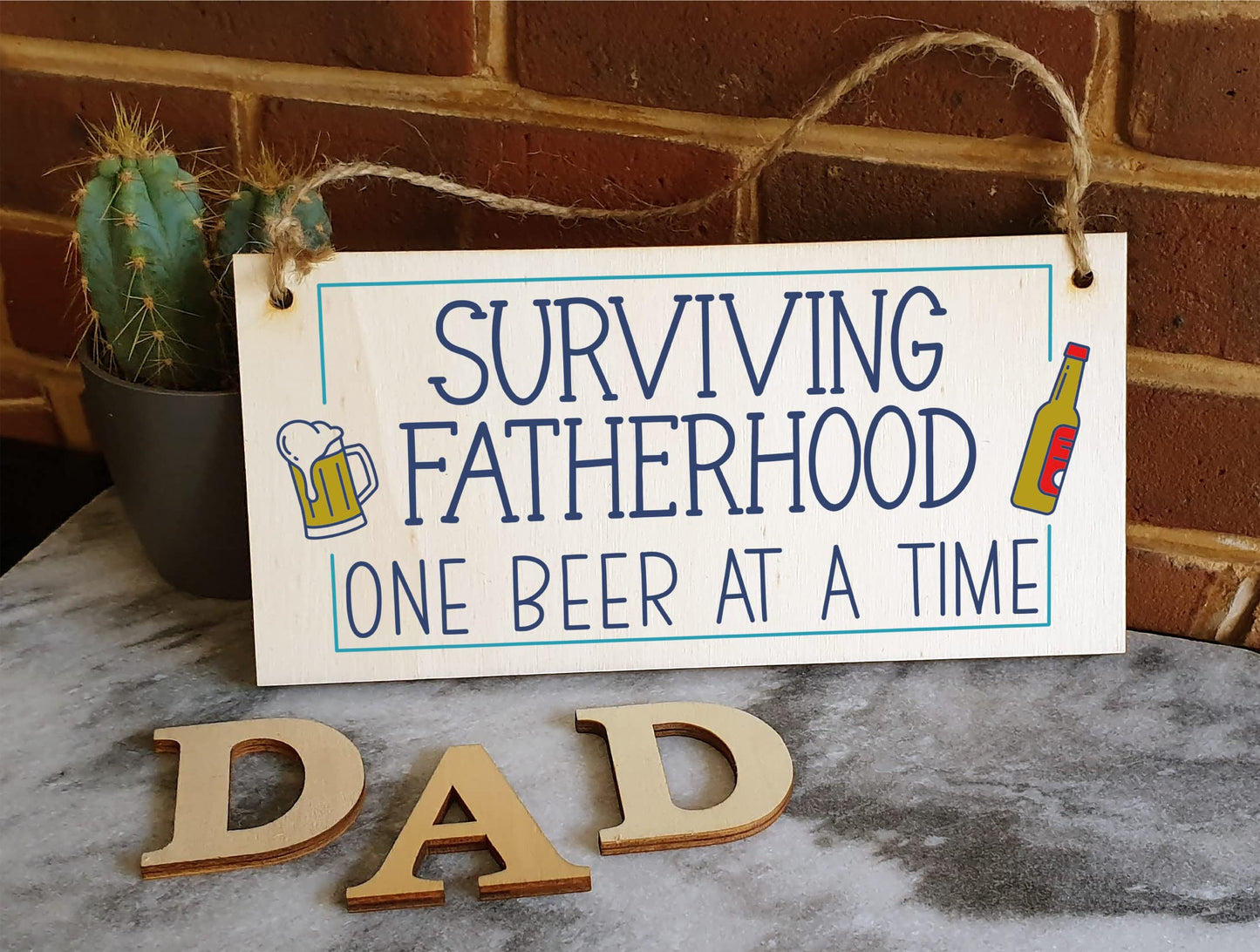 The Plum Penguin Handmade Wooden Hanging Wall Plaque Surviving Fatherhood One Beer at a Time Novelty Sign Man Cave