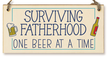 The Plum Penguin Handmade Wooden Hanging Wall Plaque Surviving Fatherhood One Beer at a Time Novelty Sign Man Cave
