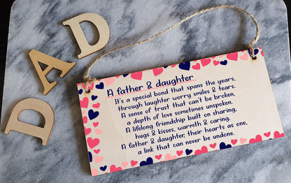 The Plum Penguin Handmade Wooden Hanging Wall Plaque Daddy Daughter Special Bond Hugs Kisses Decorative Sentimental Gift Father's Day