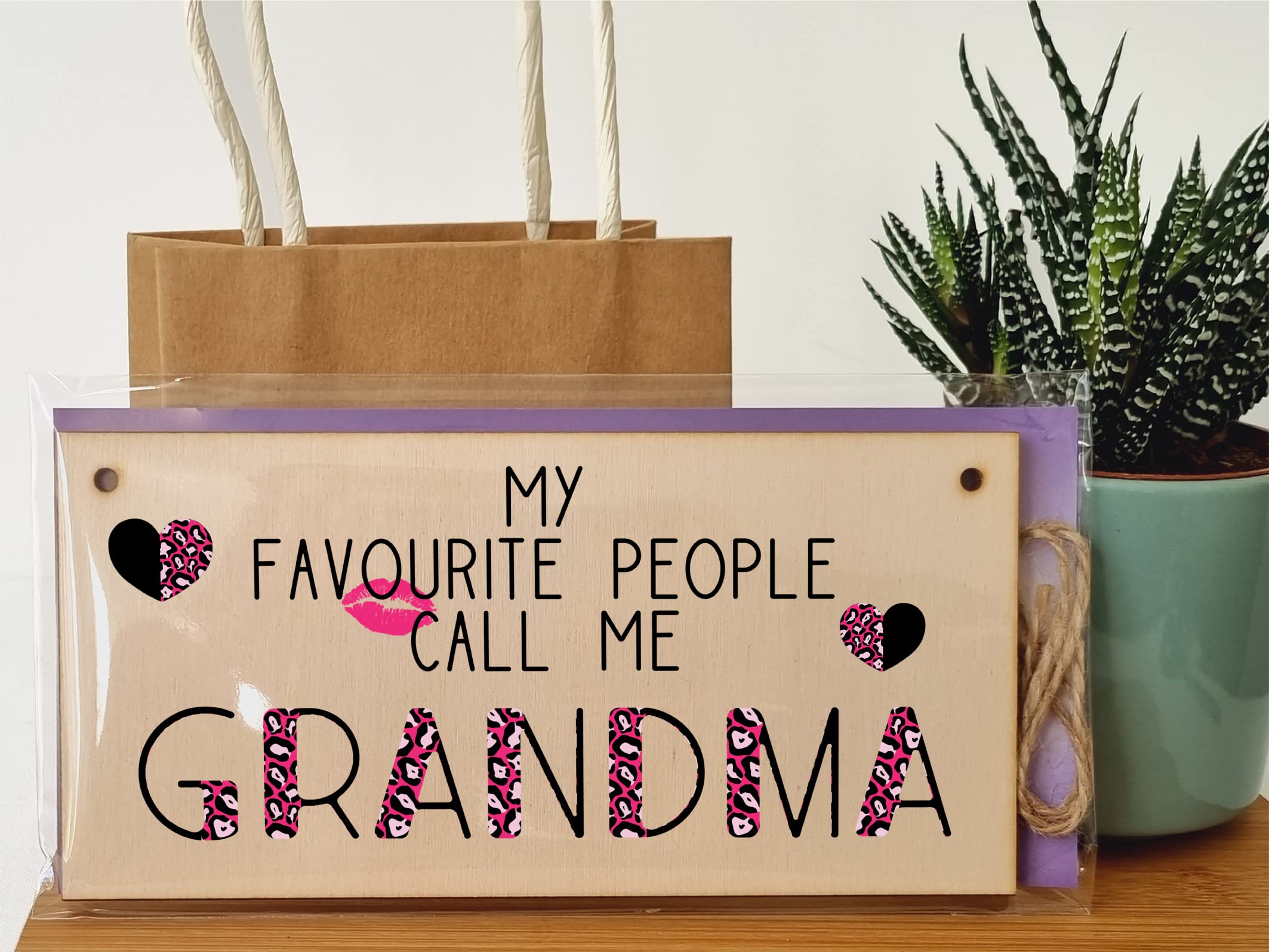 The Plum Penguin Handmade Wooden Hanging Wall Plaque Favourite People Call Me Grandma Fun Leopard Print Gift Sign Mother's Day