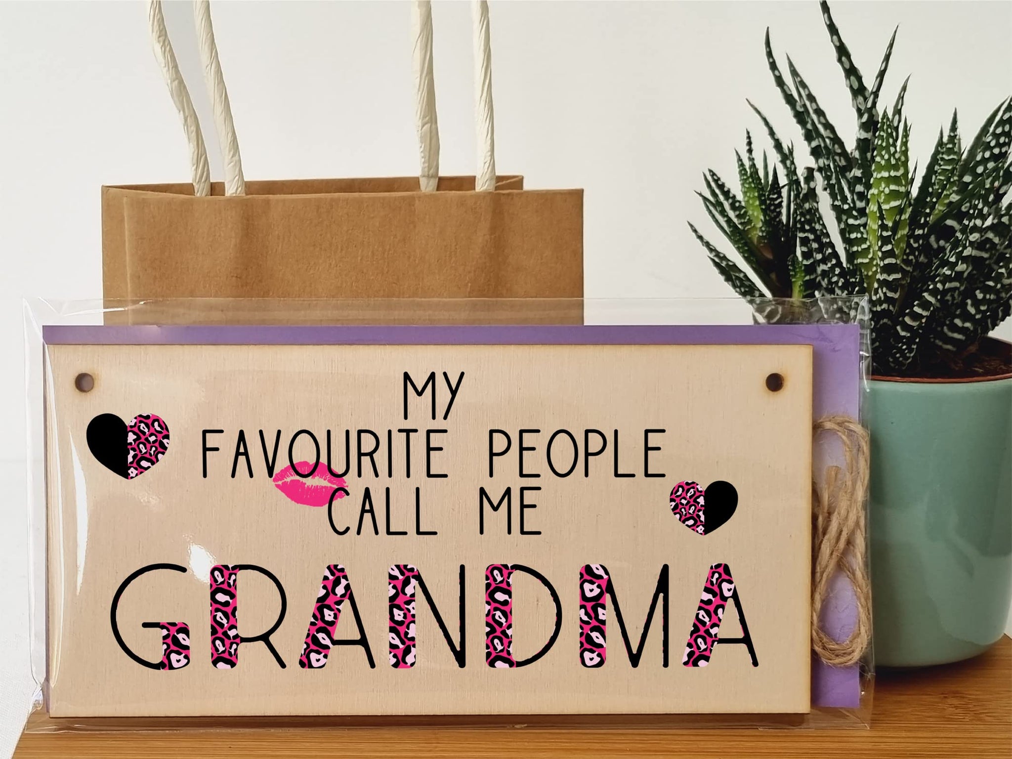 The Plum Penguin Handmade Wooden Hanging Wall Plaque Favourite People Call Me Grandma Fun Leopard Print Gift Sign Mother's Day