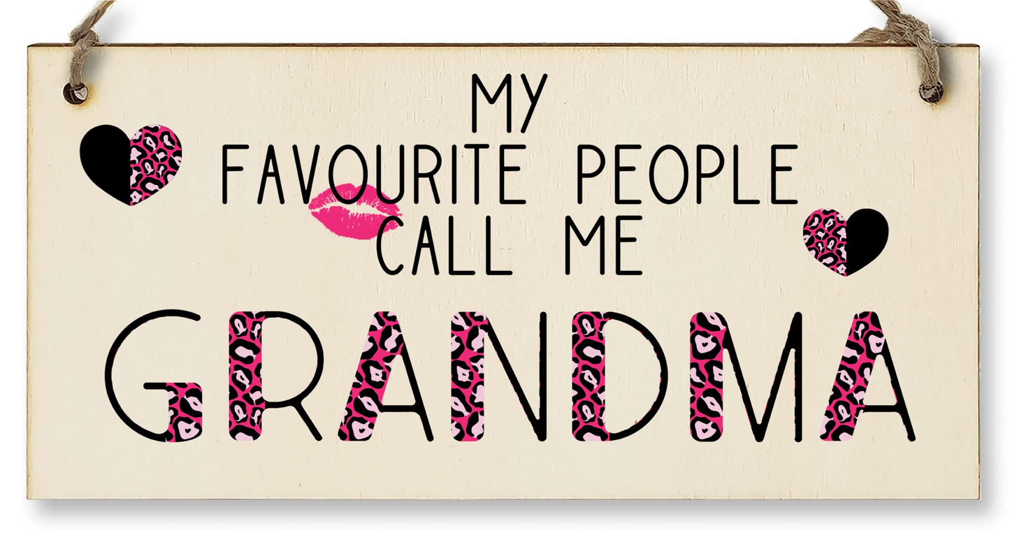 The Plum Penguin Handmade Wooden Hanging Wall Plaque Favourite People Call Me Grandma Fun Leopard Print Gift Sign Mother's Day