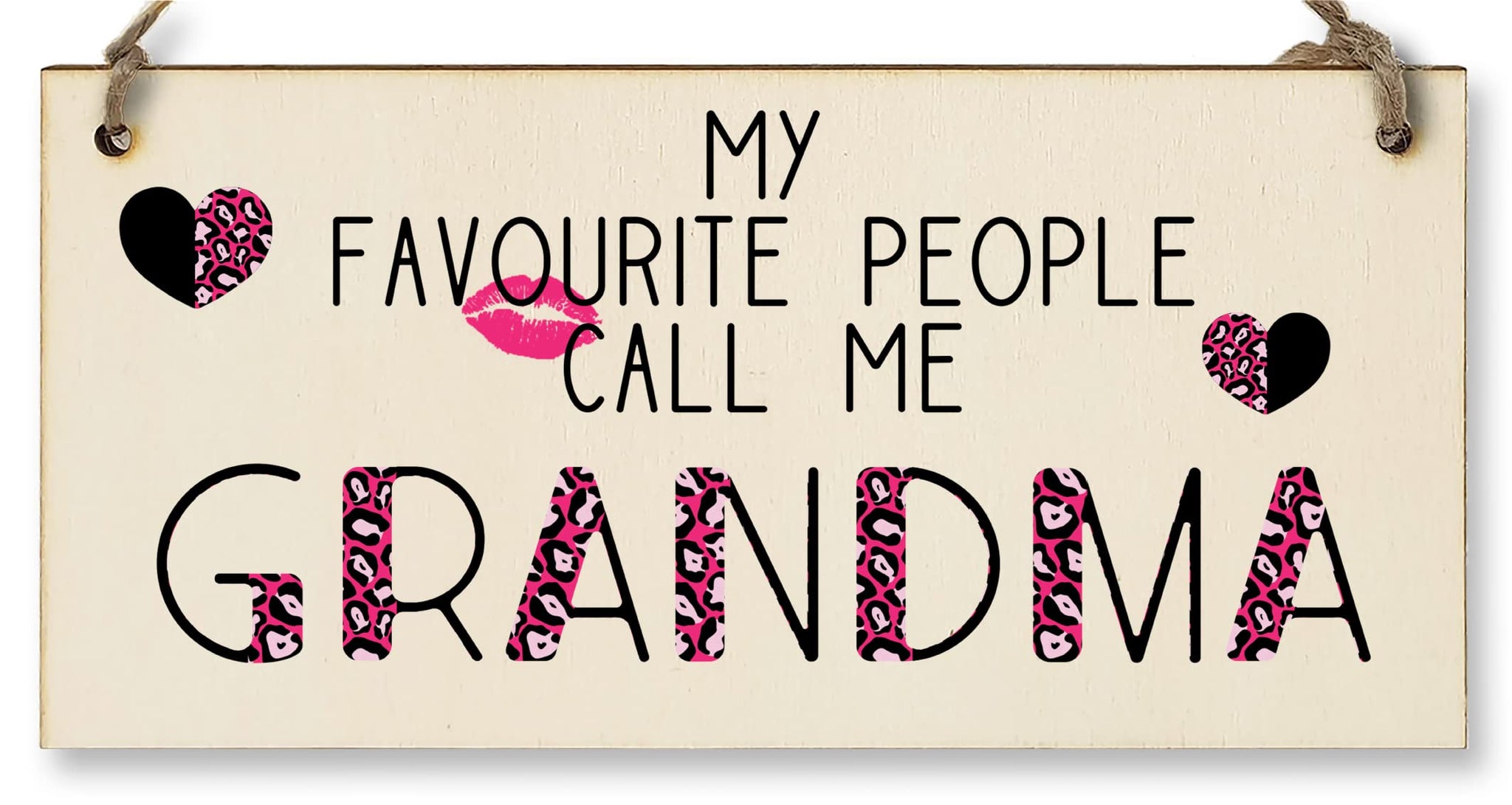 The Plum Penguin Handmade Wooden Hanging Wall Plaque Favourite People Call Me Grandma Fun Leopard Print Gift Sign Mother's Day
