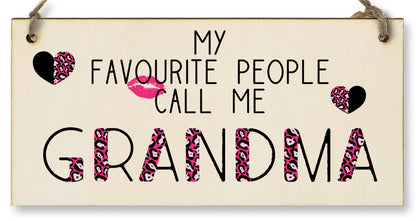 The Plum Penguin Handmade Wooden Hanging Wall Plaque Favourite People Call Me Grandma Fun Leopard Print Gift Sign Mother's Day