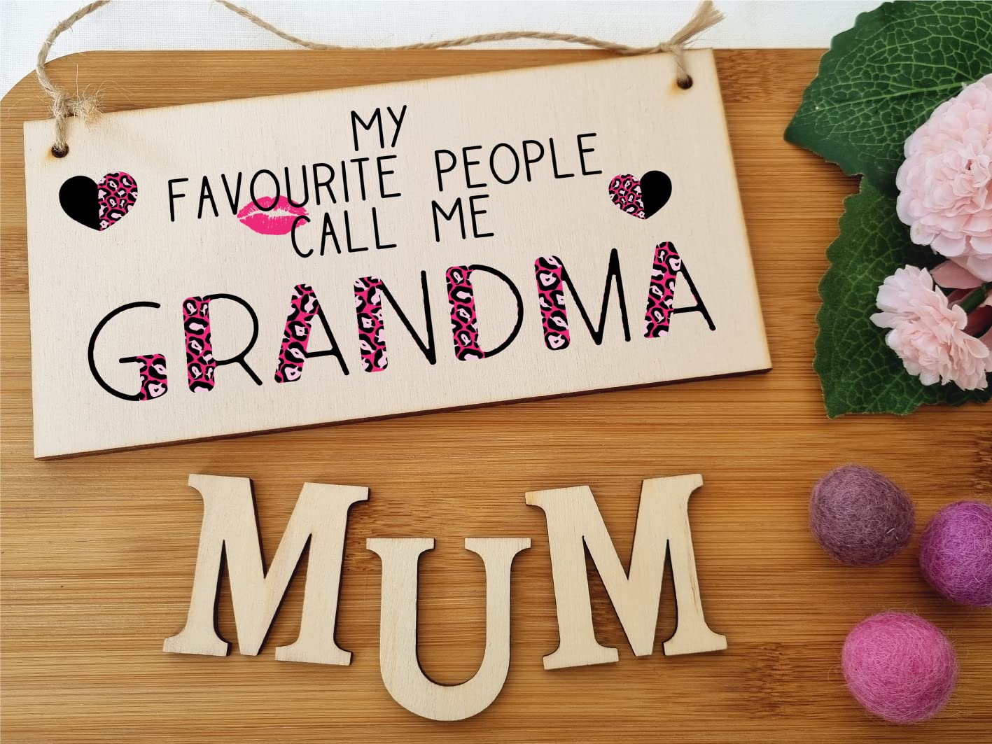 The Plum Penguin Handmade Wooden Hanging Wall Plaque Favourite People Call Me Grandma Fun Leopard Print Gift Sign Mother's Day
