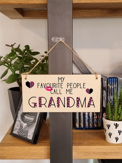 The Plum Penguin Handmade Wooden Hanging Wall Plaque Favourite People Call Me Grandma Fun Leopard Print Gift Sign Mother's Day