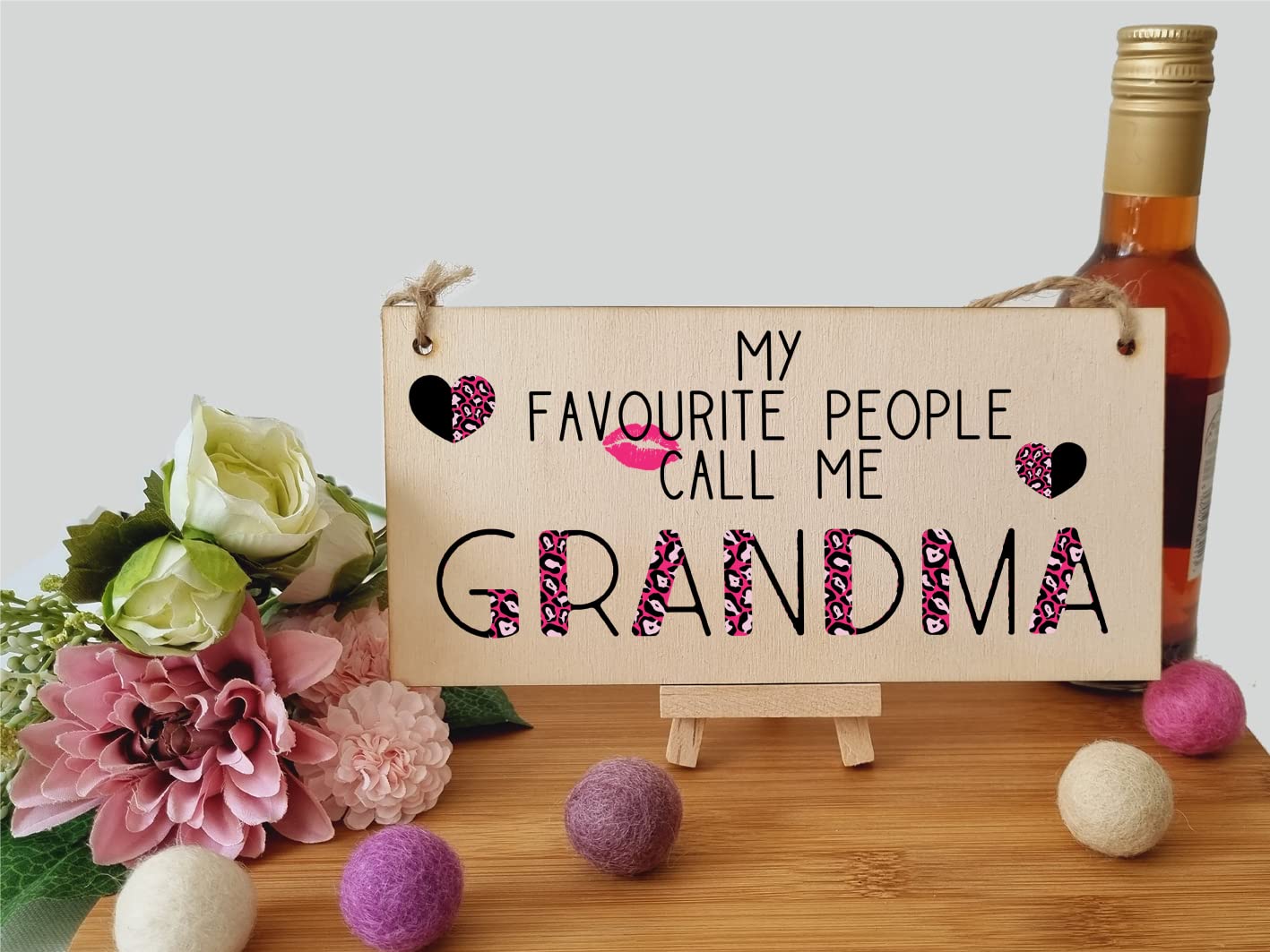 The Plum Penguin Handmade Wooden Hanging Wall Plaque Favourite People Call Me Grandma Fun Leopard Print Gift Sign Mother's Day