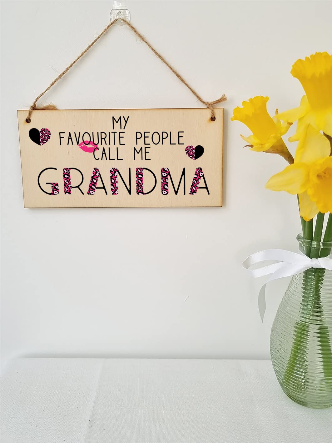 The Plum Penguin Handmade Wooden Hanging Wall Plaque Favourite People Call Me Grandma Fun Leopard Print Gift Sign Mother's Day