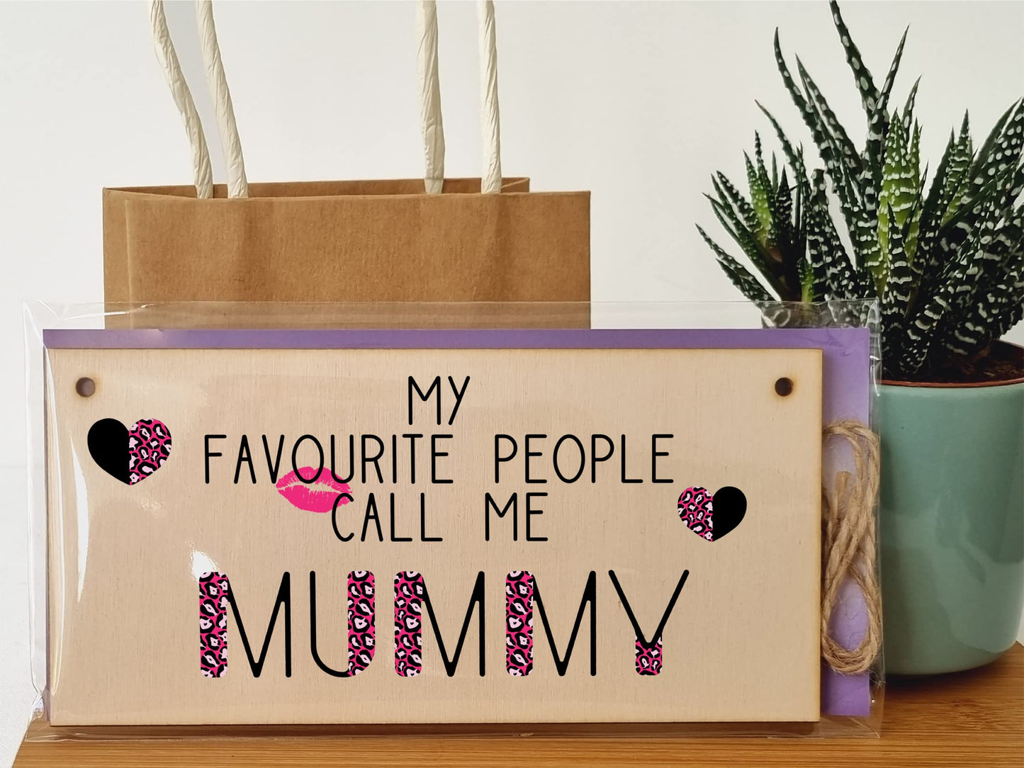 The Plum Penguin Handmade Wooden Hanging Wall Plaque Favourite People Call Me Mummy Fun Leopard Print Gift Sign Mother's Day