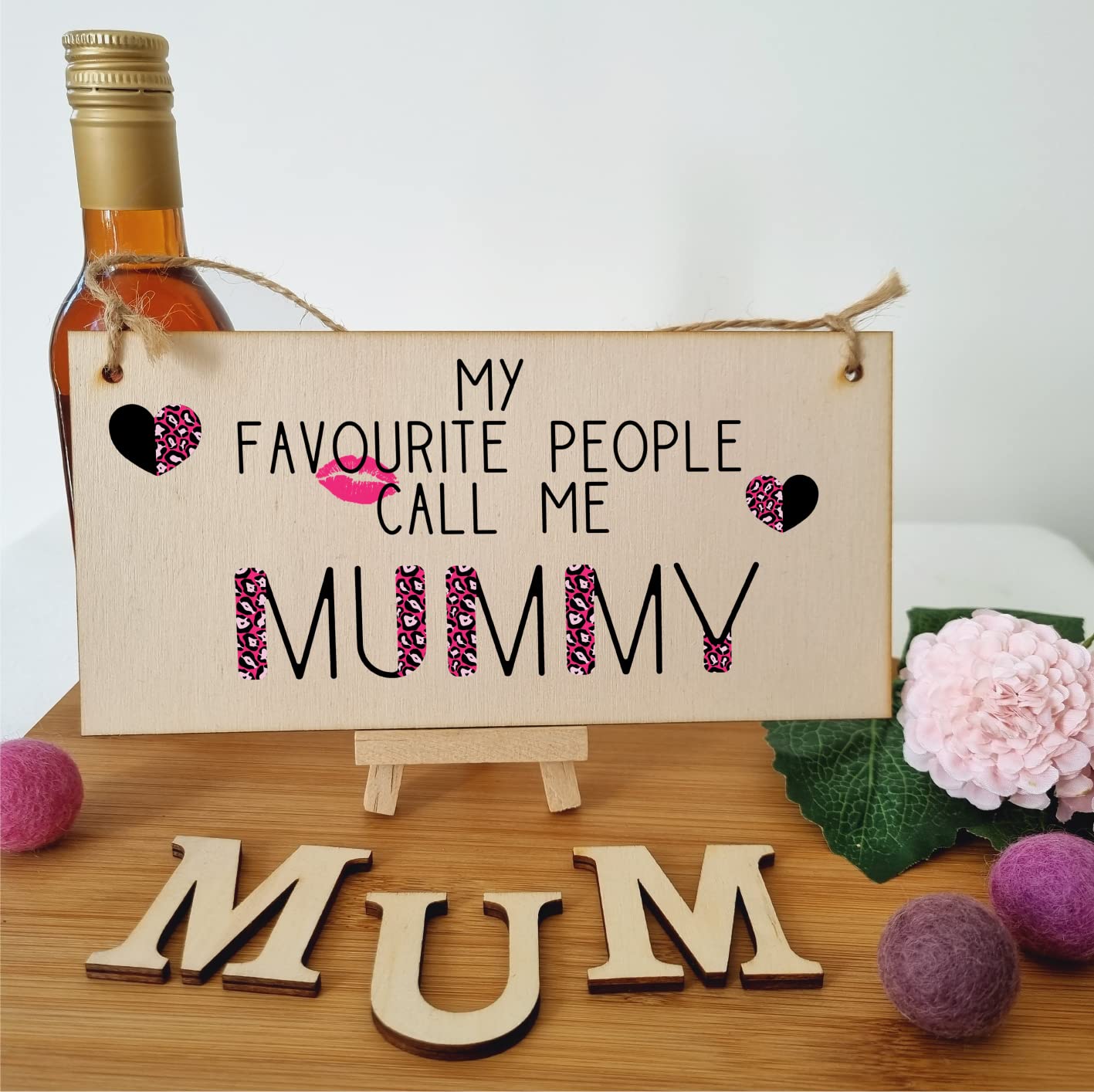 The Plum Penguin Handmade Wooden Hanging Wall Plaque Favourite People Call Me Mummy Fun Leopard Print Gift Sign Mother's Day