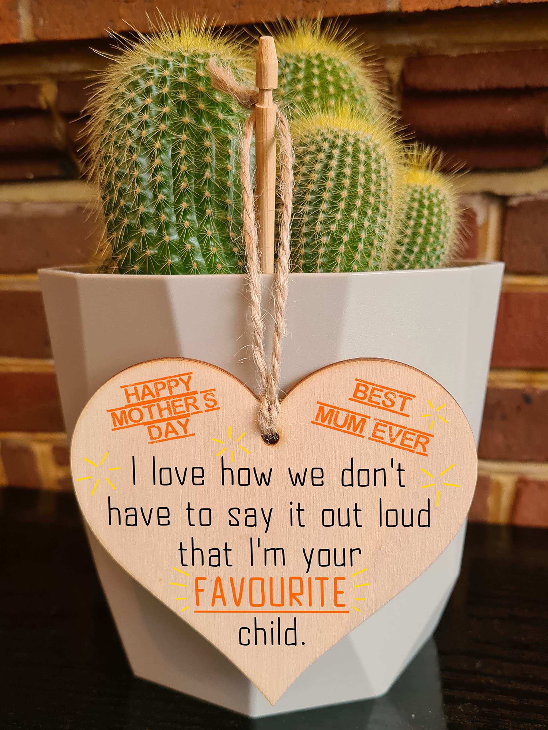 The Plum Penguin Handmade Wooden Hanging Heart Plaque mum I'm your favourite child funny novelty keepsake wall hanger card alternative from son daughter kids