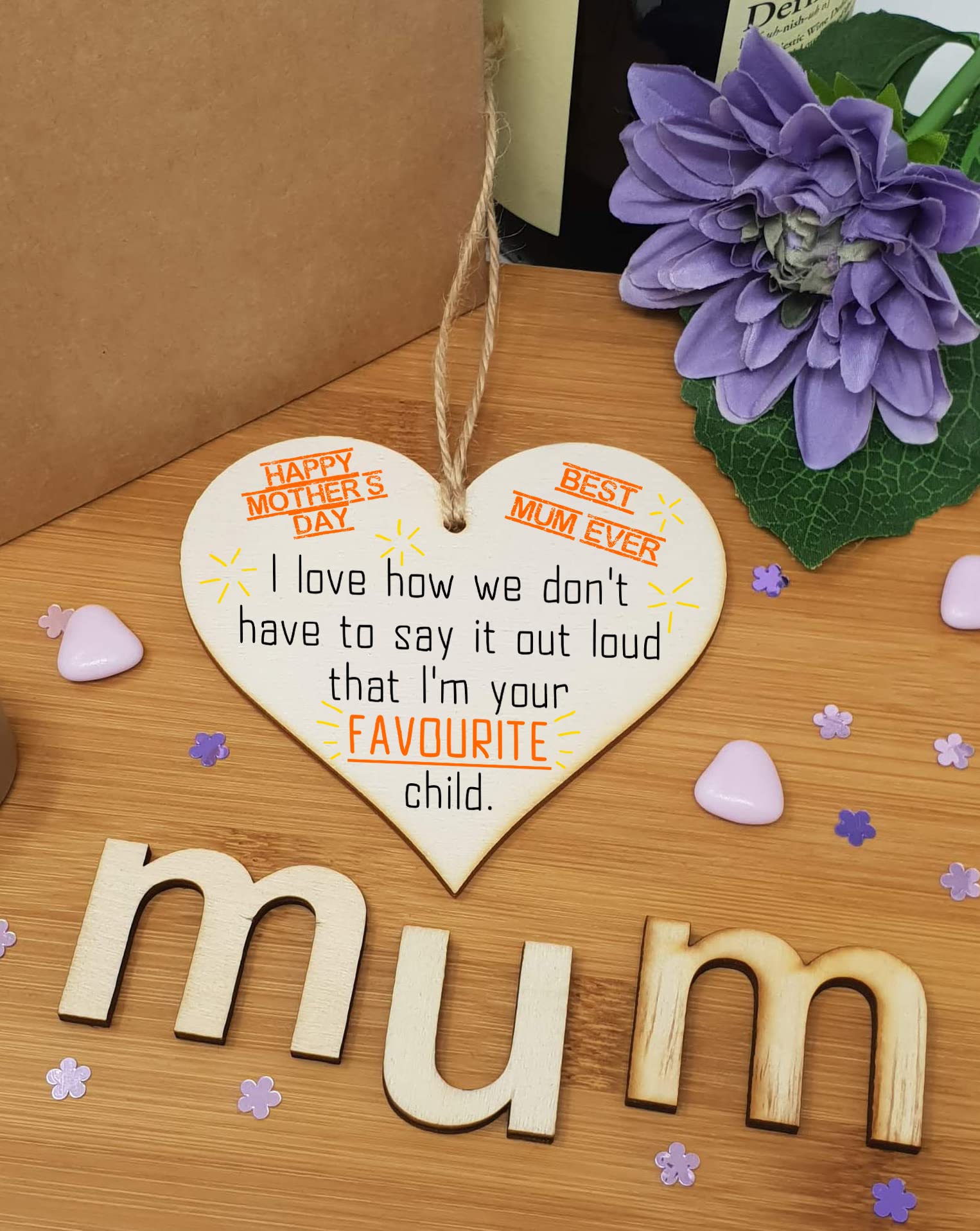 The Plum Penguin Handmade Wooden Hanging Heart Plaque mum I'm your favourite child funny novelty keepsake wall hanger card alternative from son daughter kids