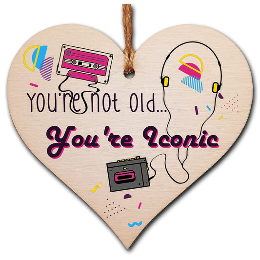 The Plum Penguin Handmade Wooden Hanging Heart Plaque Gift Not Old Retro 80s 90s Funny Birthday Card Alternative Wall Hanger Bottle Decoration