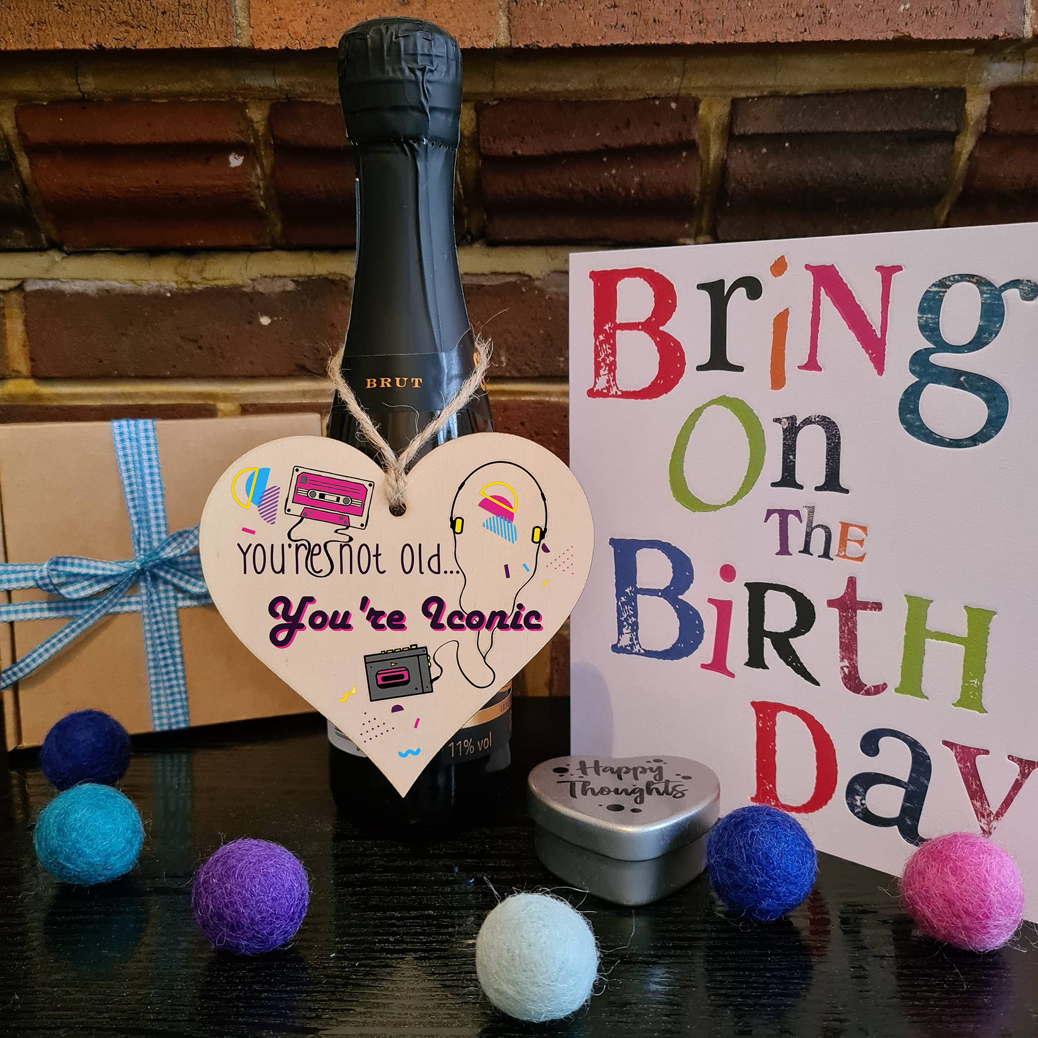 The Plum Penguin Handmade Wooden Hanging Heart Plaque Gift Not Old Retro 80s 90s Funny Birthday Card Alternative Wall Hanger Bottle Decoration