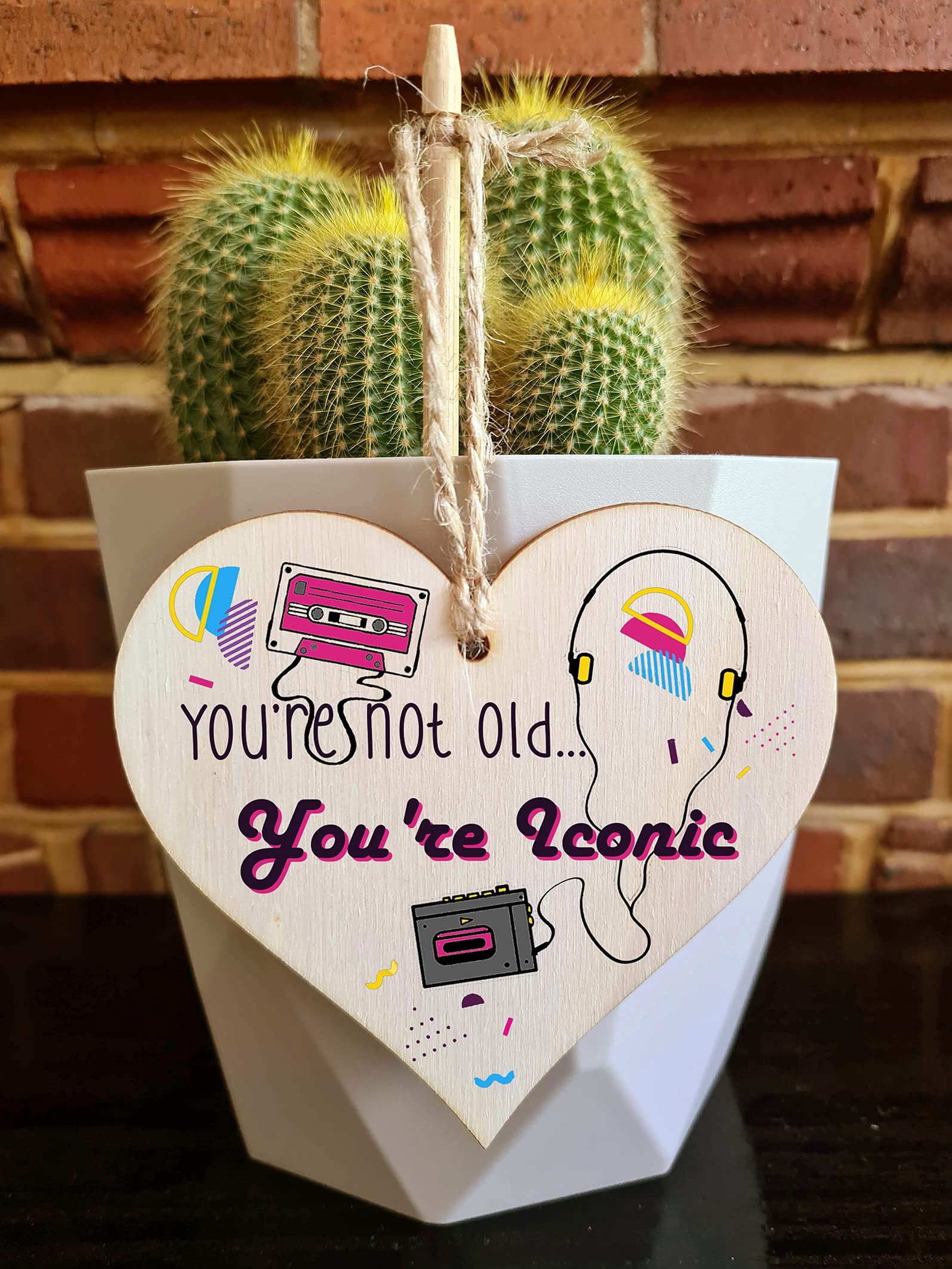 The Plum Penguin Handmade Wooden Hanging Heart Plaque Gift Not Old Retro 80s 90s Funny Birthday Card Alternative Wall Hanger Bottle Decoration