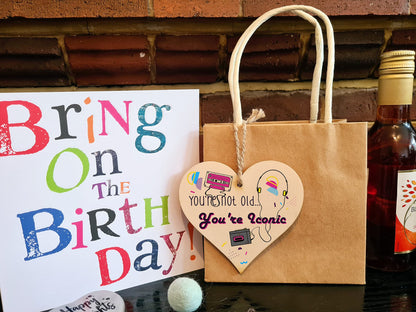 The Plum Penguin Handmade Wooden Hanging Heart Plaque Gift Not Old Retro 80s 90s Funny Birthday Card Alternative Wall Hanger Bottle Decoration