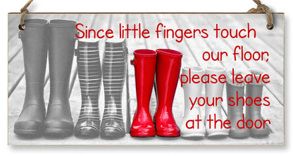 Handmade Wooden Hanging Wall Plaque Little Fingers Touch Floor Take Shoes Off at the Door Cute Fun Hallway Sign