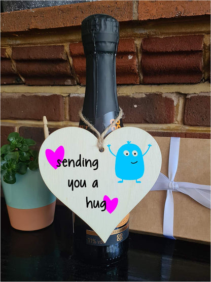 The Plum Penguin Handmade Wooden Hanging Heart Plaque Gift sending you a hug funny novelty wall hanger cute monster kids design for long distance family friends grandparents