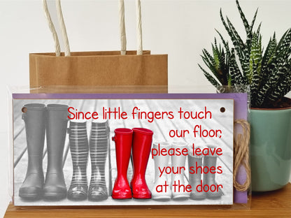 Handmade Wooden Hanging Wall Plaque Little Fingers Touch Floor Take Shoes Off at the Door Cute Fun Hallway Sign