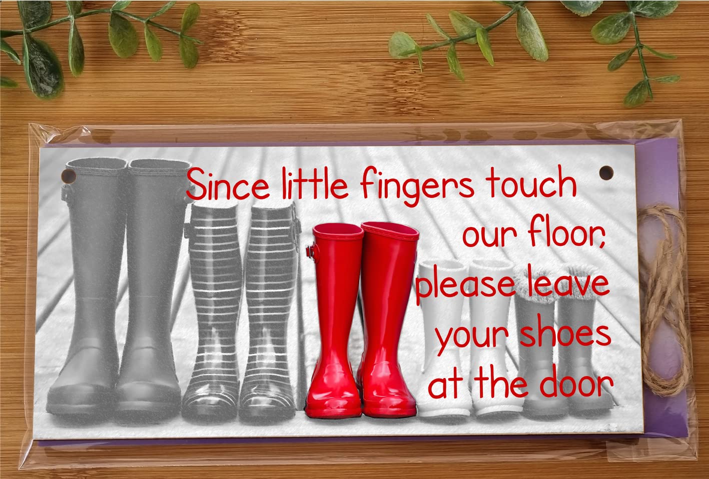 Handmade Wooden Hanging Wall Plaque Little Fingers Touch Floor Take Shoes Off at the Door Cute Fun Hallway Sign