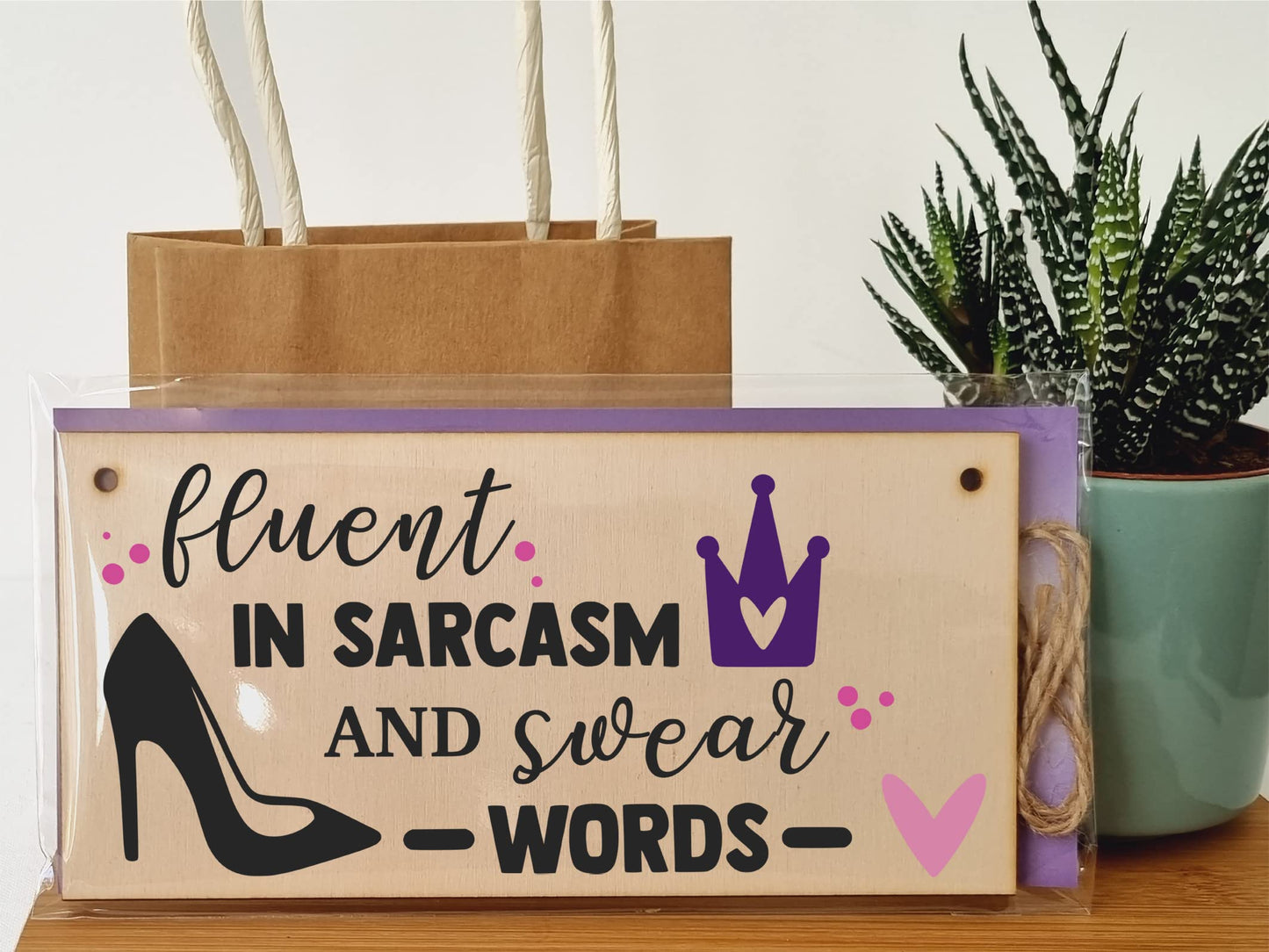 The Plum Penguin Handmade Wooden Hanging Wall Plaque Fuent in Sarcasm and Swear Words Decorative Funny Friendship Gift Sassy Queen