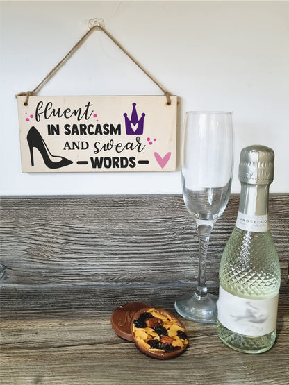 The Plum Penguin Handmade Wooden Hanging Wall Plaque Fuent in Sarcasm and Swear Words Decorative Funny Friendship Gift Sassy Queen