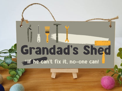 The Plum Penguin Handmade Wooden Hanging Wall Plaque Grandad's Shed If He Can't Fix It No One Can Funny Novelty Sign Shed Man Cave