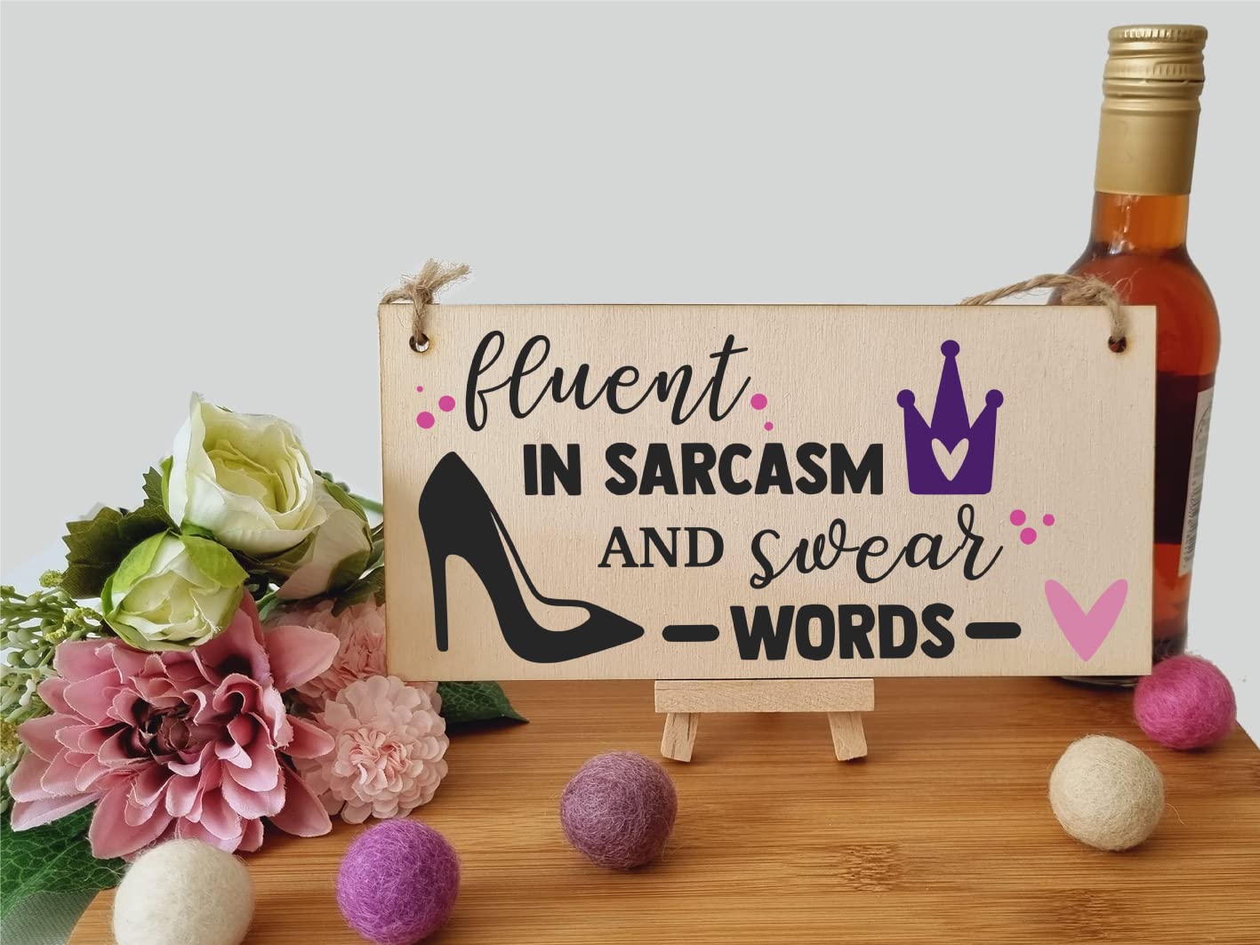 The Plum Penguin Handmade Wooden Hanging Wall Plaque Fuent in Sarcasm and Swear Words Decorative Funny Friendship Gift Sassy Queen