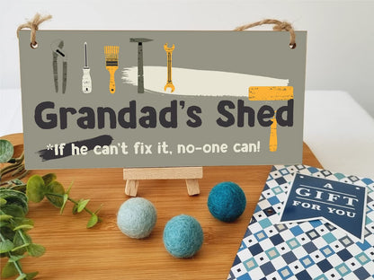 The Plum Penguin Handmade Wooden Hanging Wall Plaque Grandad's Shed If He Can't Fix It No One Can Funny Novelty Sign Shed Man Cave