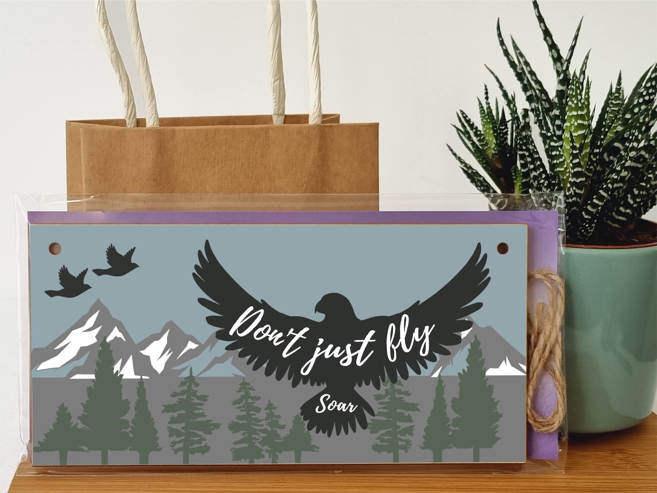 The Plum Penguin Handmade Wooden Hanging Wall Plaque Don't Just Fly Soar Motivational Inspirational Sign for Adventurers