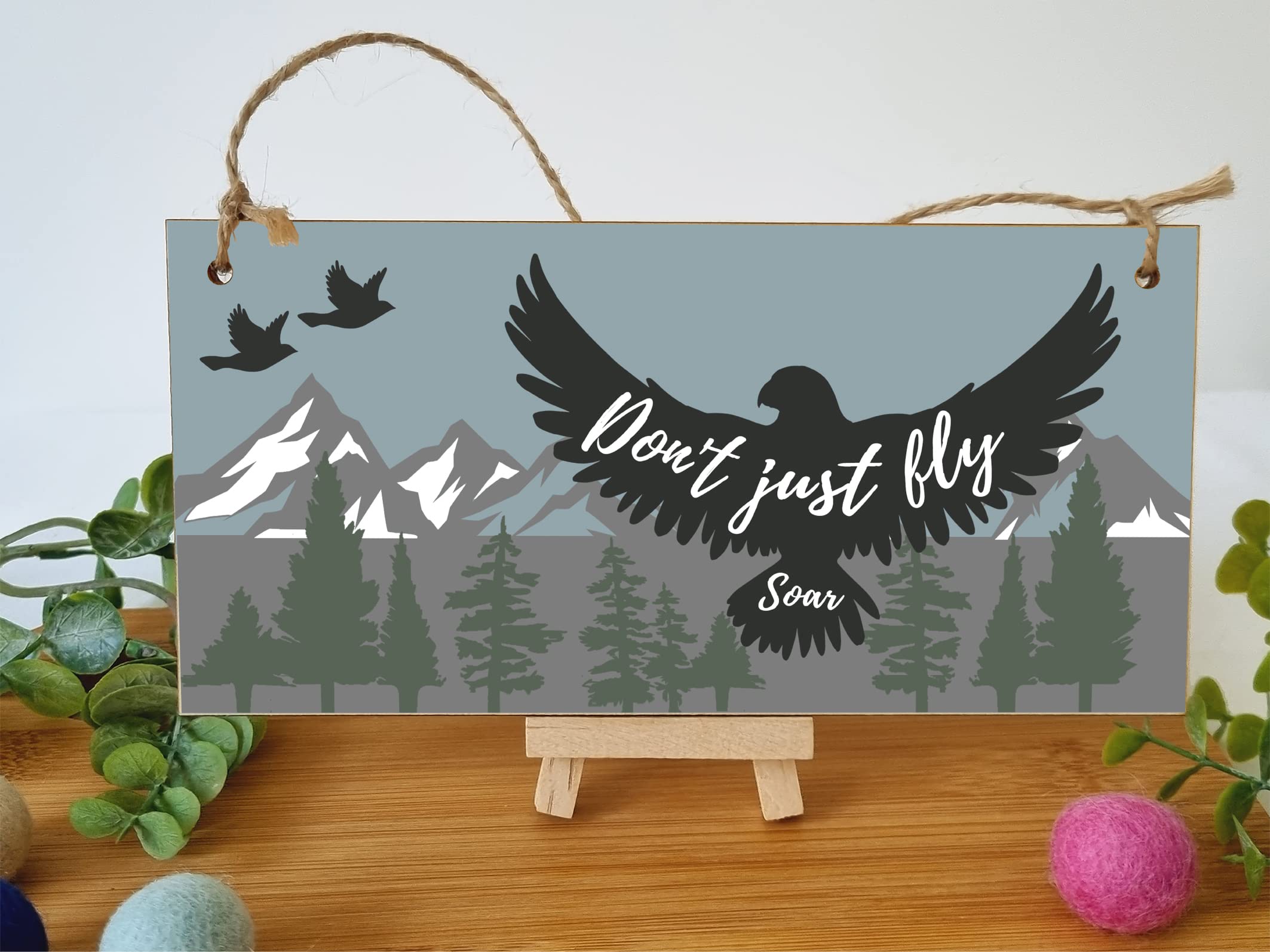 The Plum Penguin Handmade Wooden Hanging Wall Plaque Don't Just Fly Soar Motivational Inspirational Sign for Adventurers