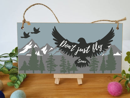 The Plum Penguin Handmade Wooden Hanging Wall Plaque Don't Just Fly Soar Motivational Inspirational Sign for Adventurers