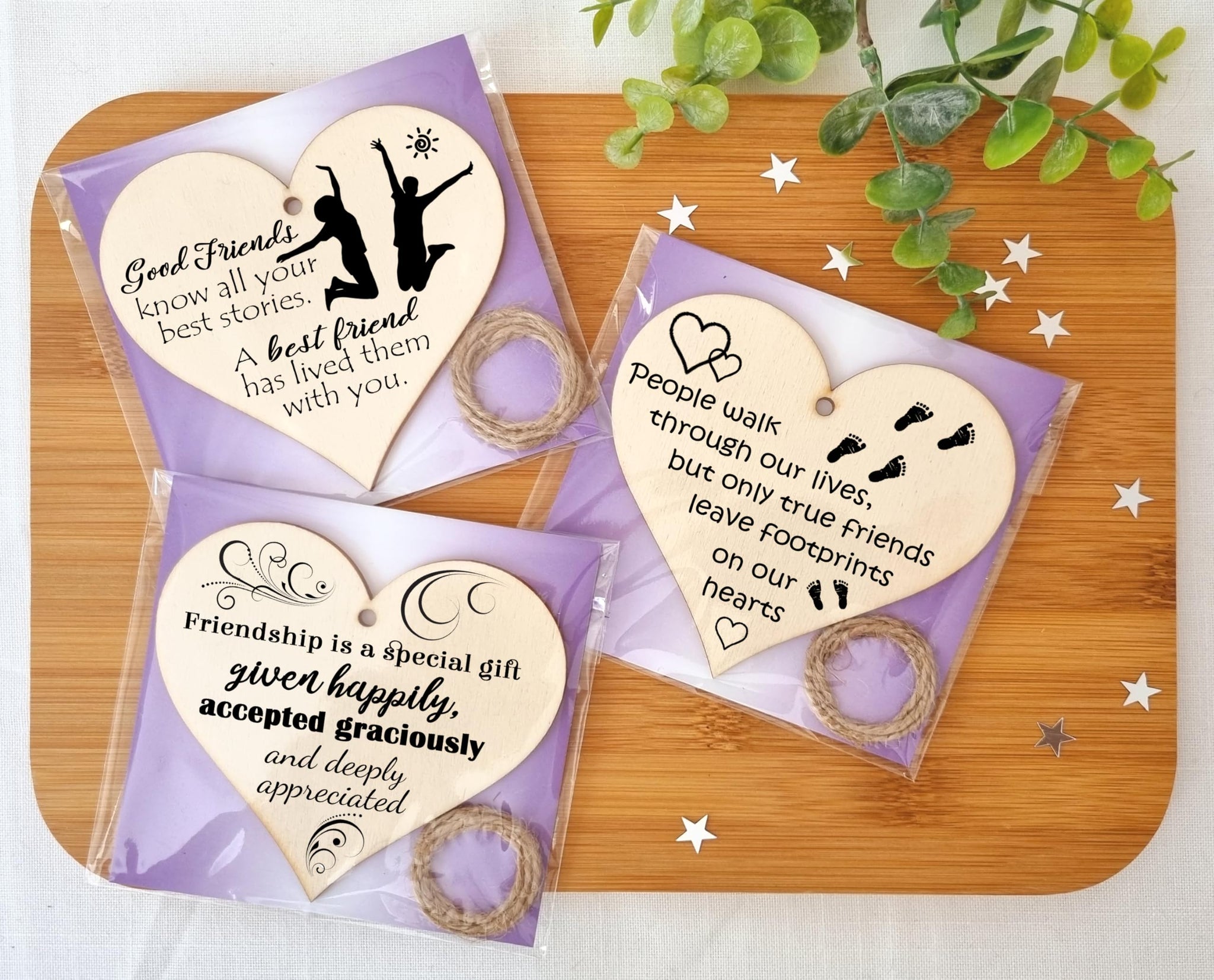 The Plum Penguin Treasured Friendships Displayed in Elegant Heart Plaques
