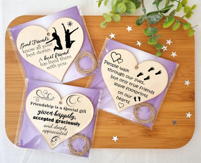 The Plum Penguin Treasured Friendships Displayed in Elegant Heart Plaques