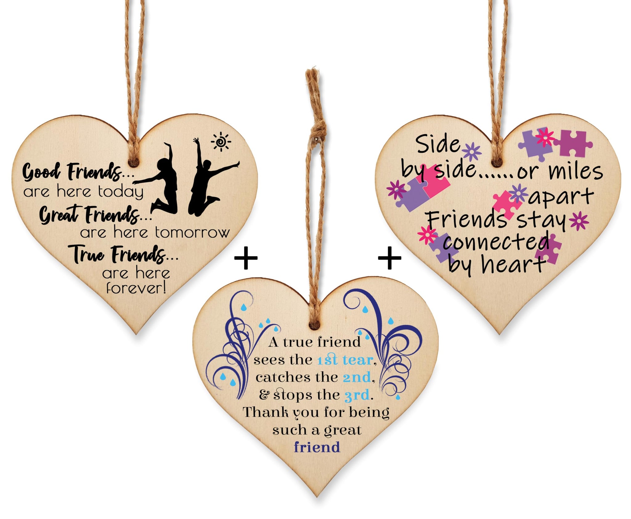 The Plum Penguin Loved Memories Three Heart Plaques Celebrating Friends
