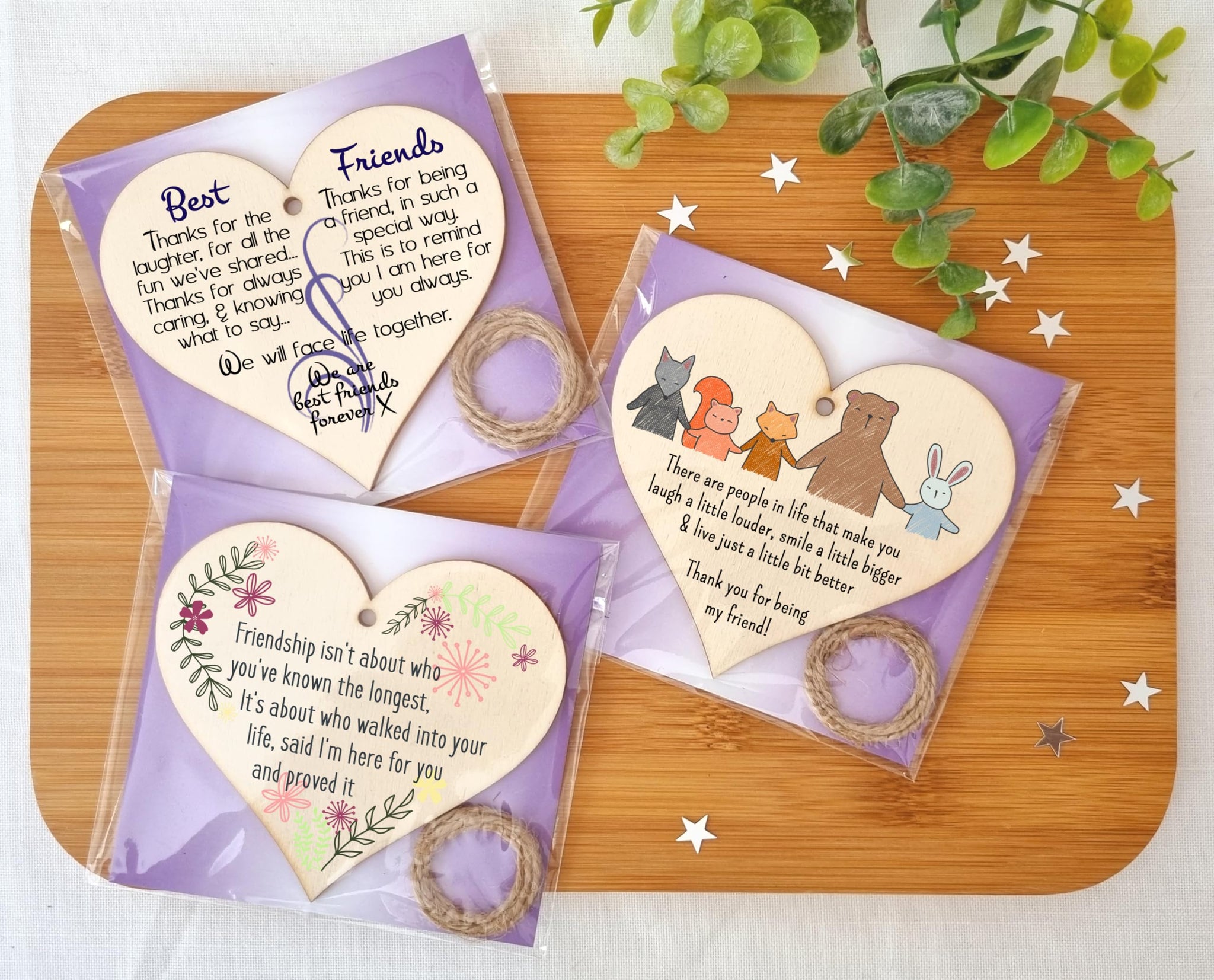The Plum Penguin Whispers of Friendship Delicate Heart Shaped Plaques Trio
