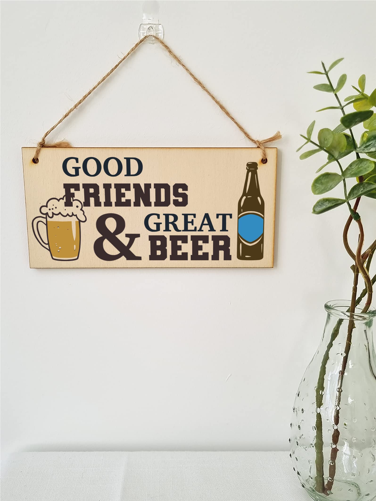 The Plum Penguin Good Friends Great Beer Funny Novelty Handmade Wooden Hanging Wall Plaque Gift Home Bar Man Cave Sign Decoration