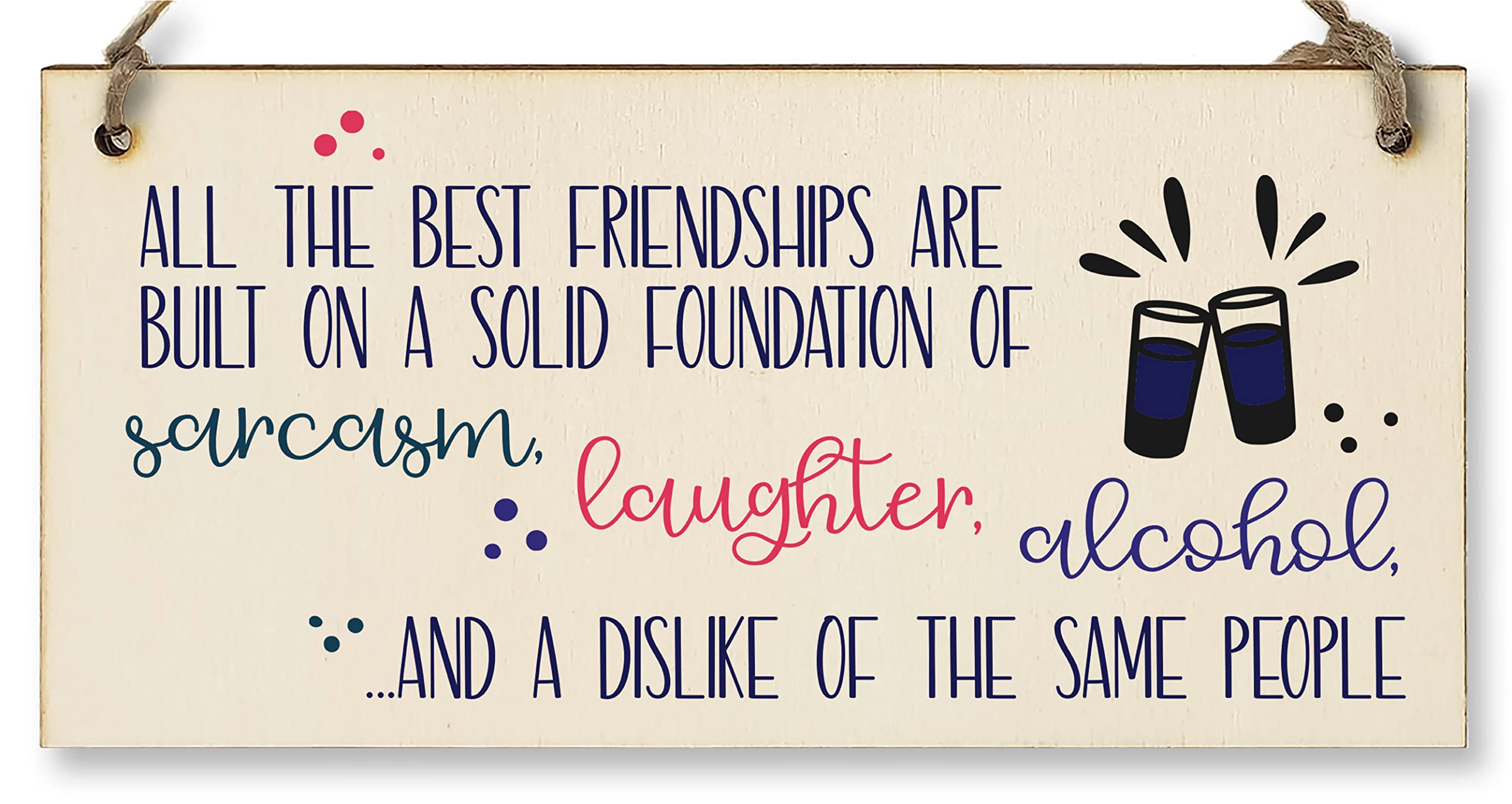 The Plum Penguin Handmade Wooden Hanging Wall Plaque Best Friendships Built On Laughter Alcohol Sarcasm Funny Gift for Friend