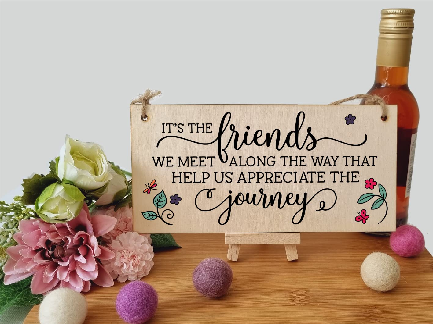Handmade Wooden Hanging Wall Plaque Friends We Meet Appreciate the Journey Decorative Friendship Gift