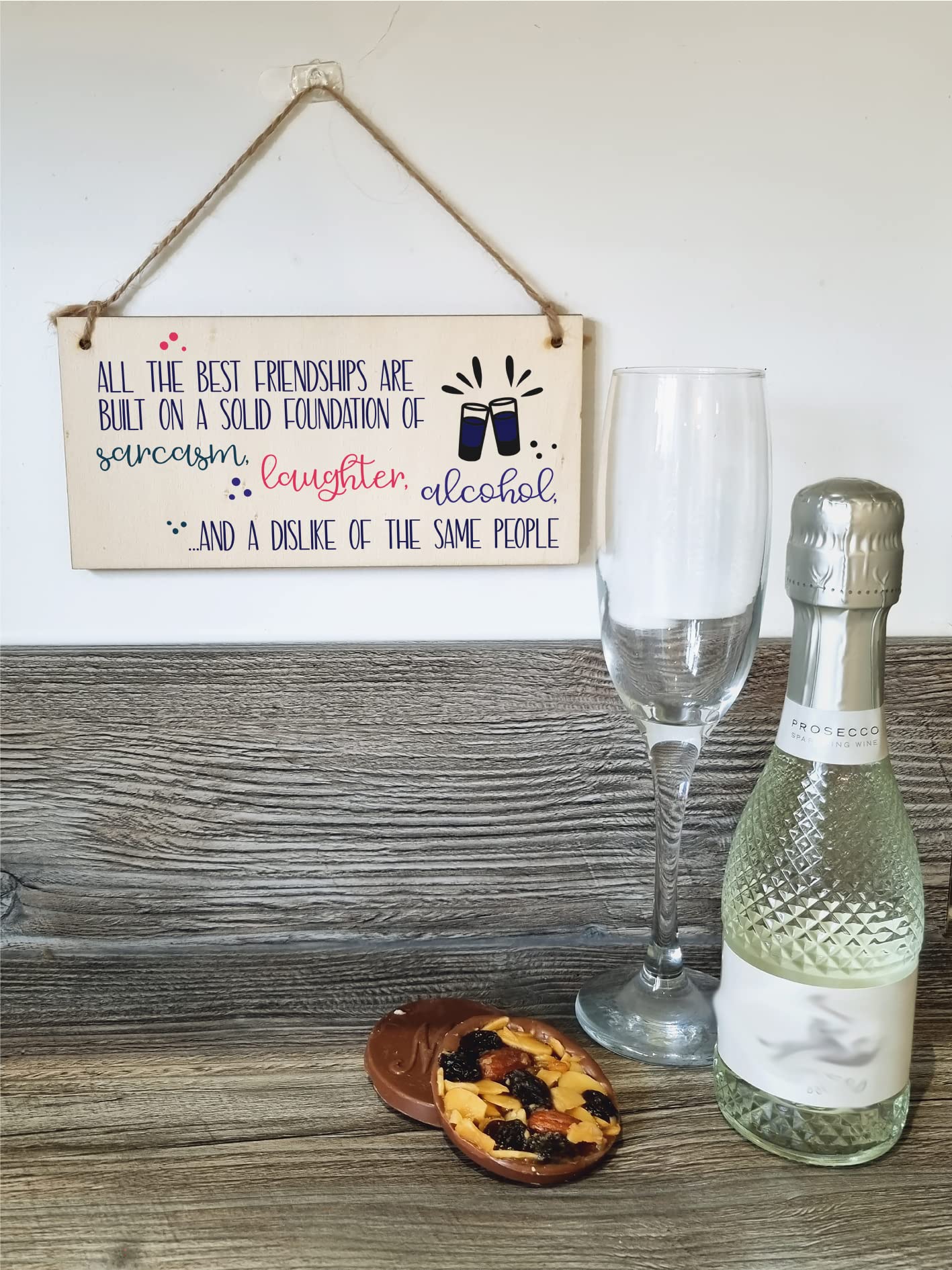 The Plum Penguin Handmade Wooden Hanging Wall Plaque Best Friendships Built On Laughter Alcohol Sarcasm Funny Gift for Friend