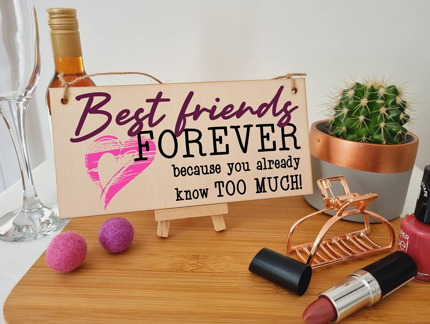 The Plum Penguin Best Friends Forever Know Too Much Funny Handmade Wooden Hanging Wall Plaque Decoration Gift BFF Bestie Friendship