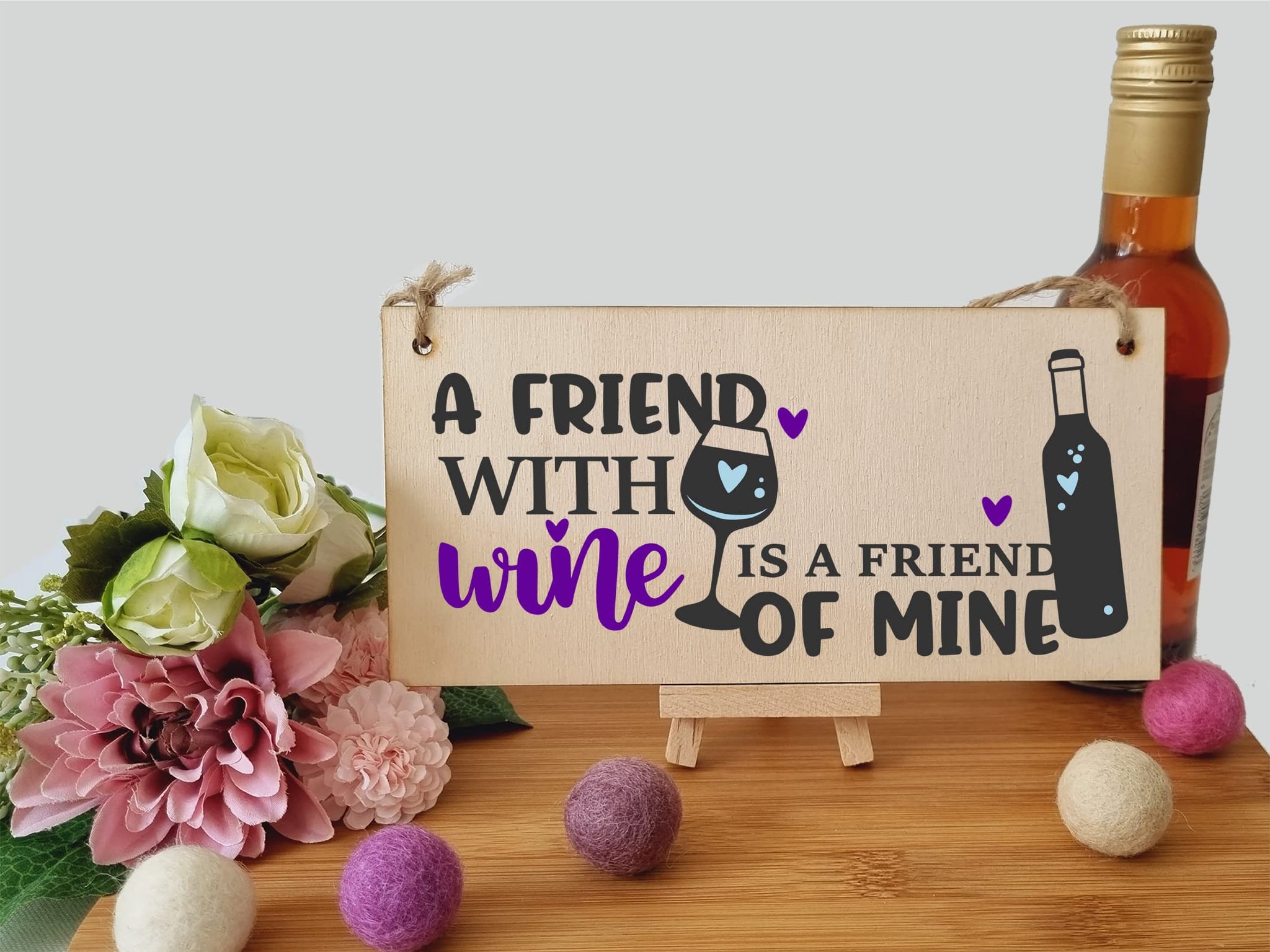 The Plum Penguin Handmade Wooden Hanging Wall Plaque Friend with Wine Friend of Mine Funny Novelty Friendship Sign Home Bar