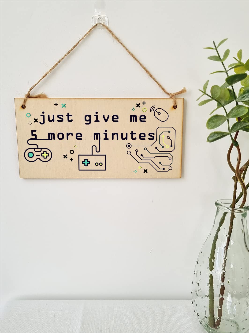 The Plum Penguin Handmade Wooden Hanging Wall Plaque Just 5 More Minutes Gamers Computer Game Fans Man Cave Sign