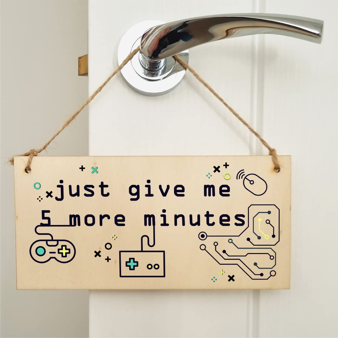The Plum Penguin Handmade Wooden Hanging Wall Plaque Just 5 More Minutes Gamers Computer Game Fans Man Cave Sign